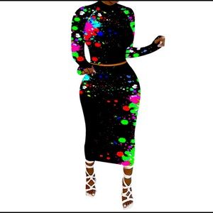 GRAFFITTI PRINT LONG SLEEVE BODYCON DRESS